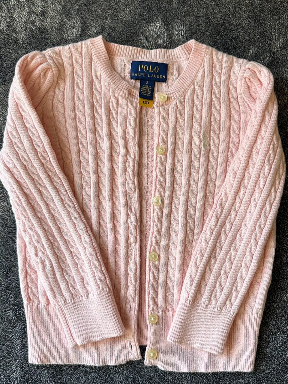 Polo Ralph Lauren Girls Pink Cable Knit Cotton Cardigan Sweater 2T